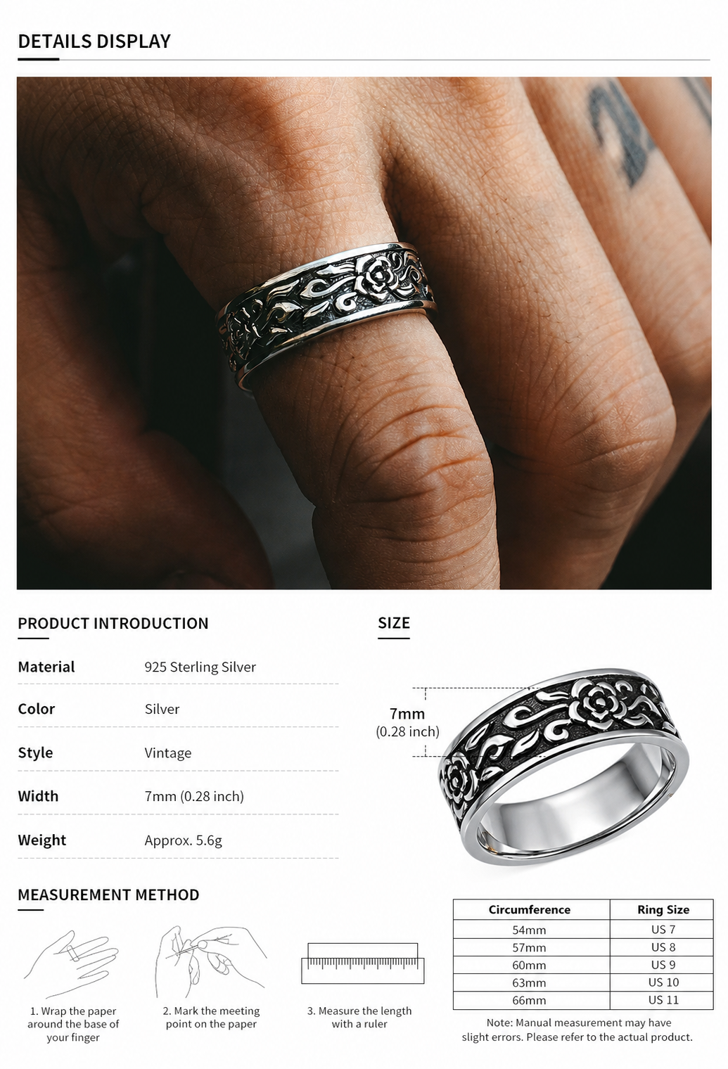 Rose Relief Sterling Silver Ring - English product detail 10