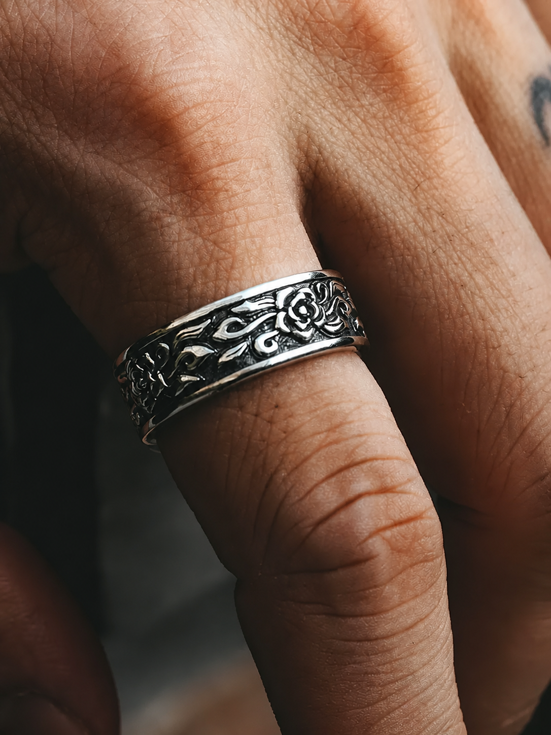 Rose Relief Sterling Silver Ring - product view 2