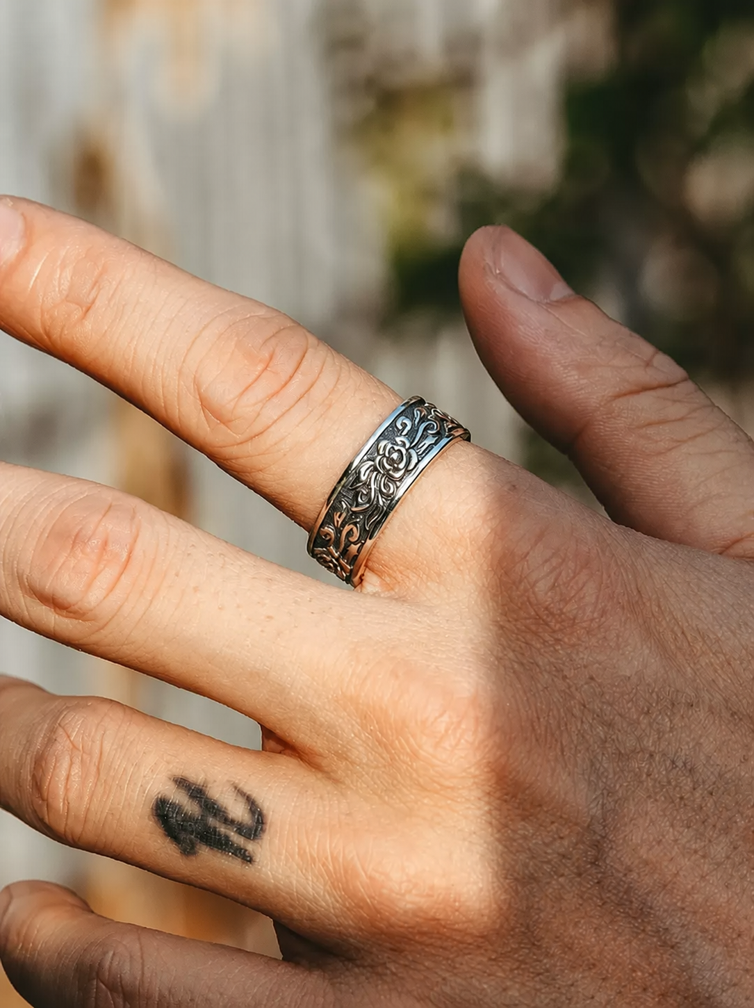 Rose Relief Sterling Silver Ring - product view 4