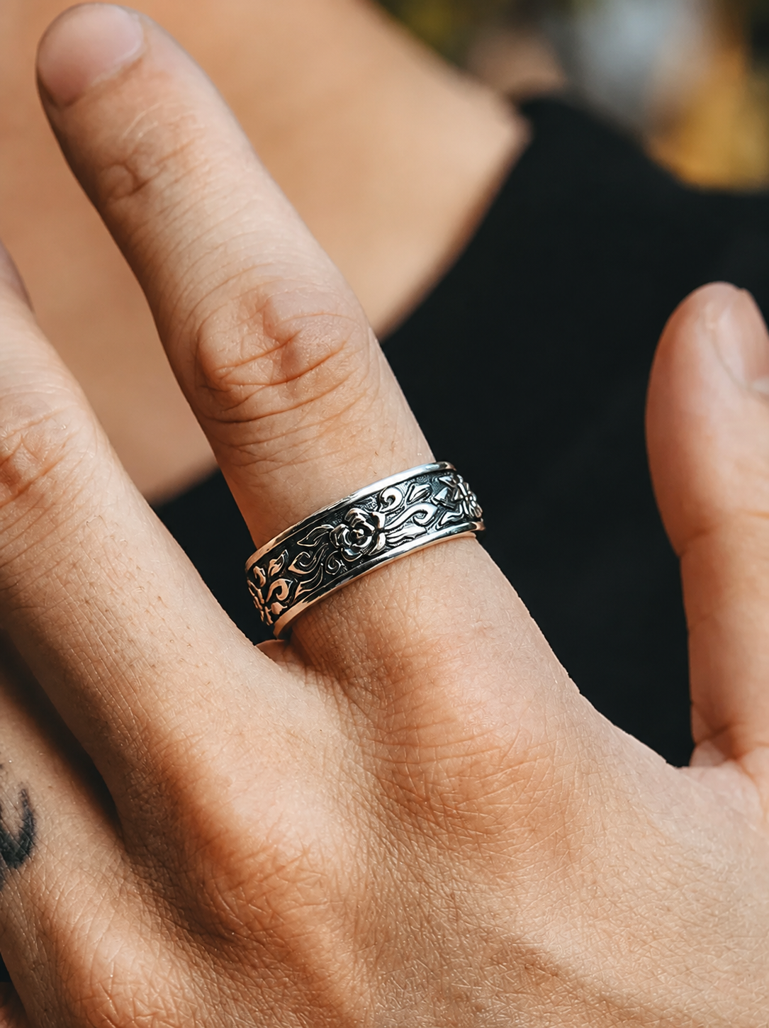 Rose Relief Sterling Silver Ring - product view 5