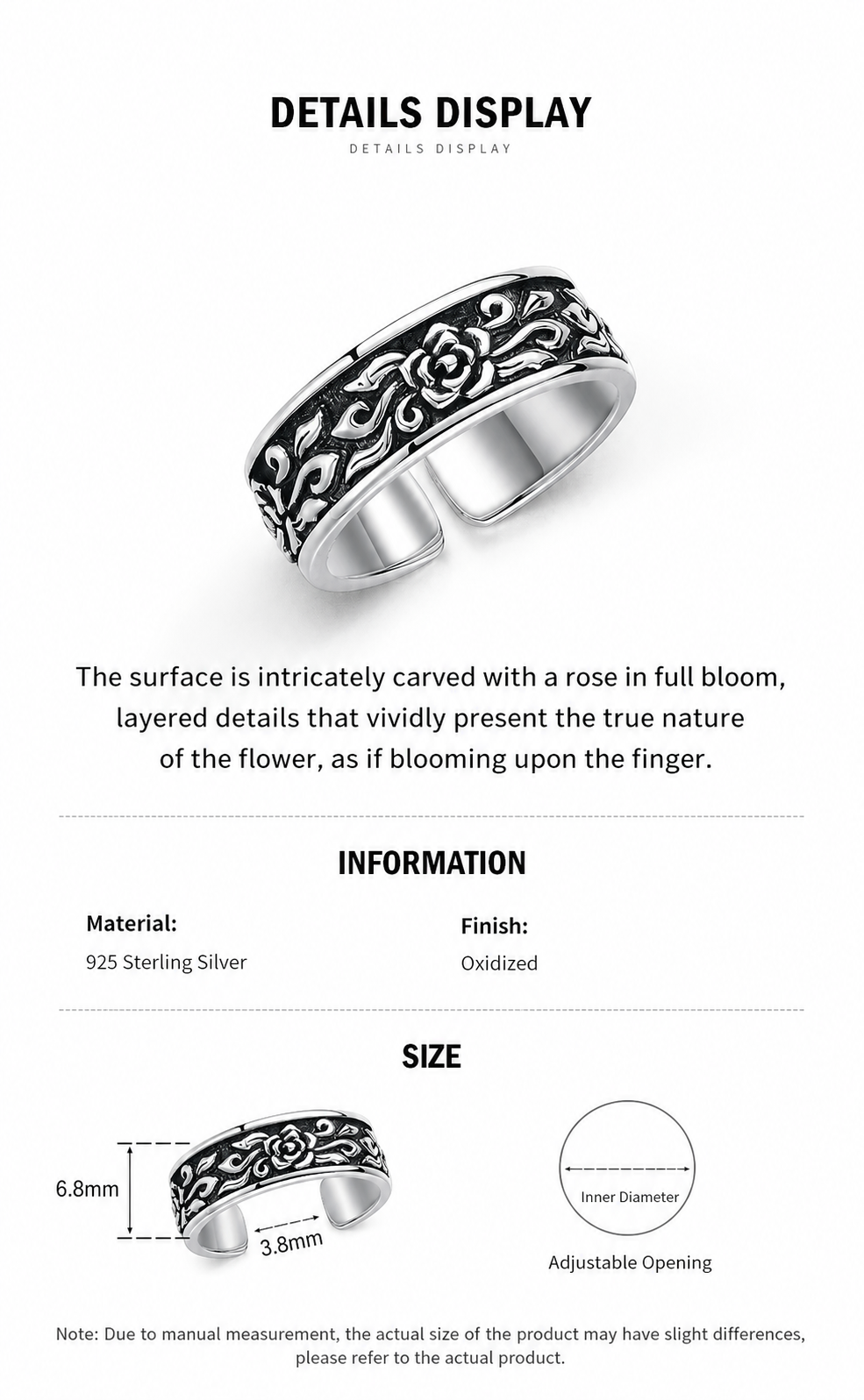 Rose Relief Sterling Silver Ring - English product detail 8