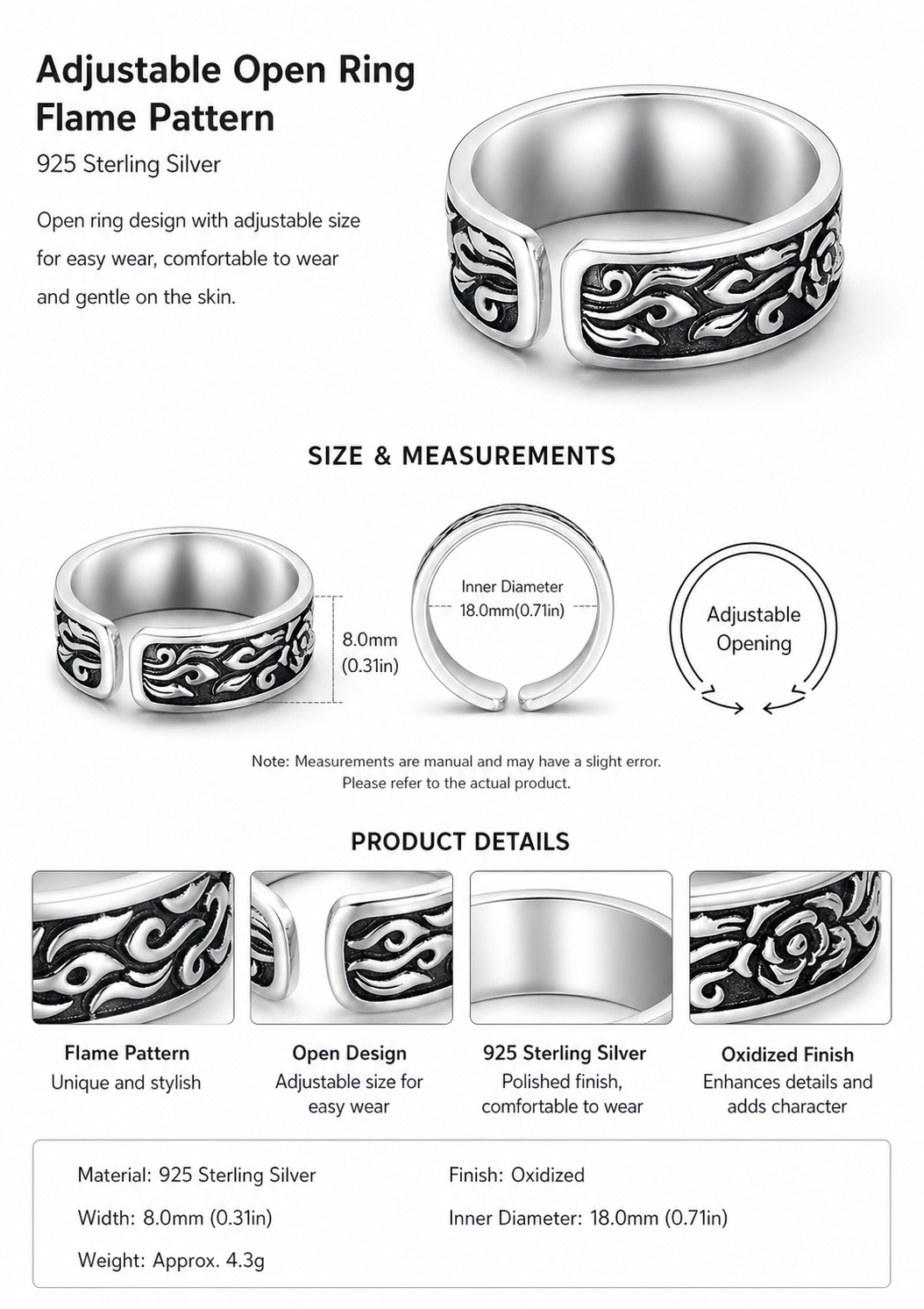 Rose Relief Sterling Silver Ring - English product detail 9