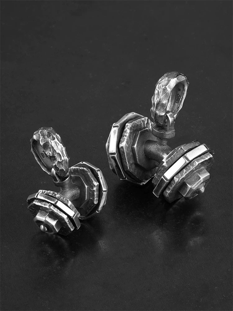 Small and large rotating dumbbell sterling silver biker pendants