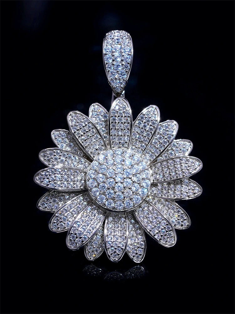 rotating pavé daisy sterling silver biker pendant product view 2