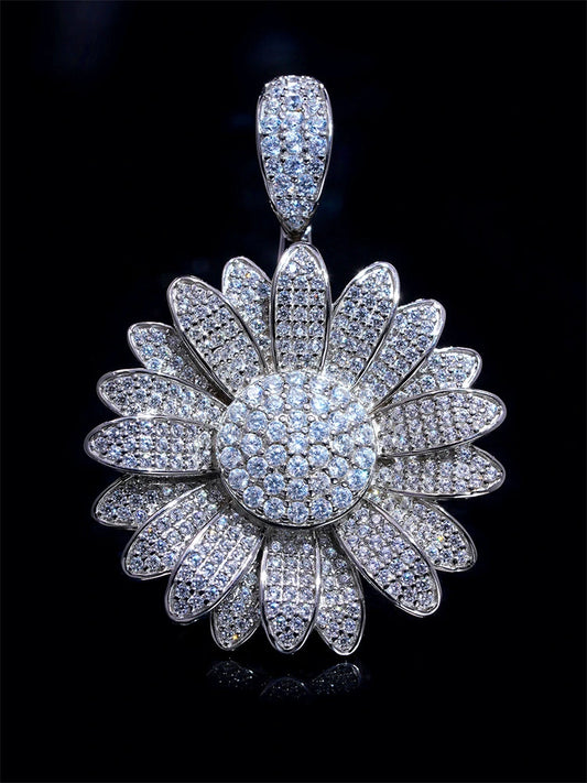 rotating pavé daisy sterling silver biker pendant product view 2