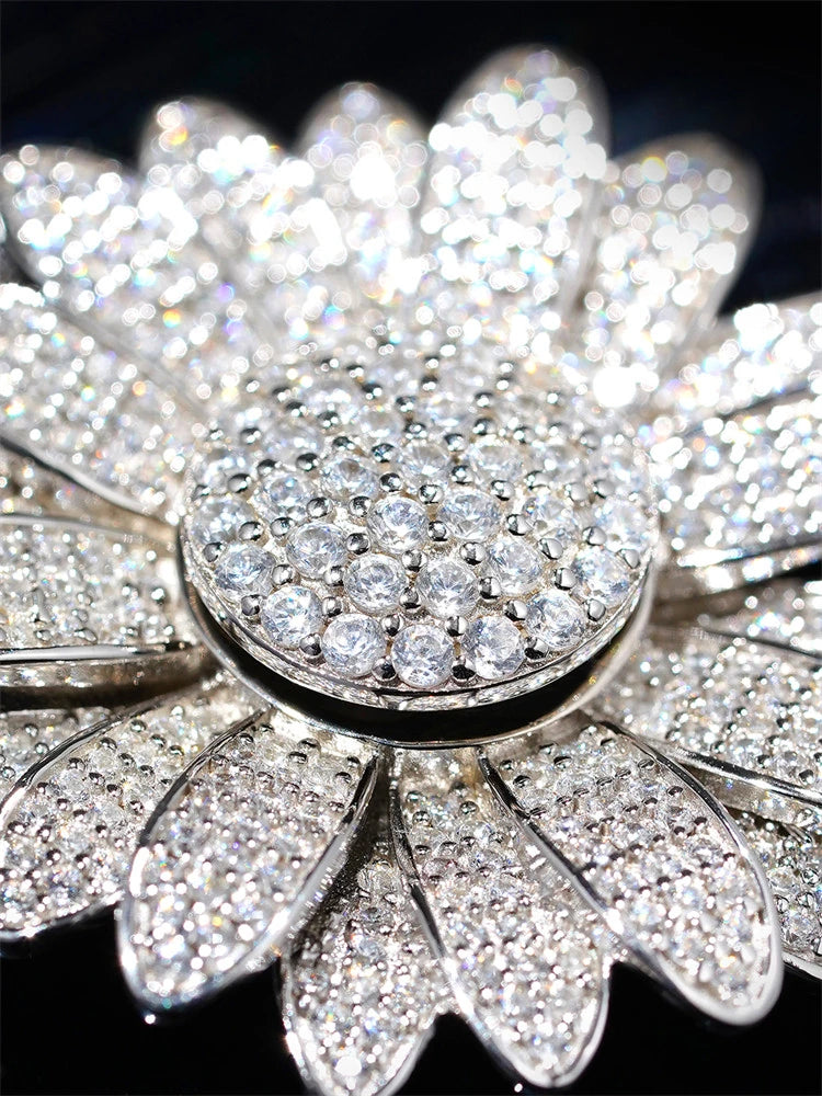 rotating pavé daisy sterling silver biker pendant product view 3