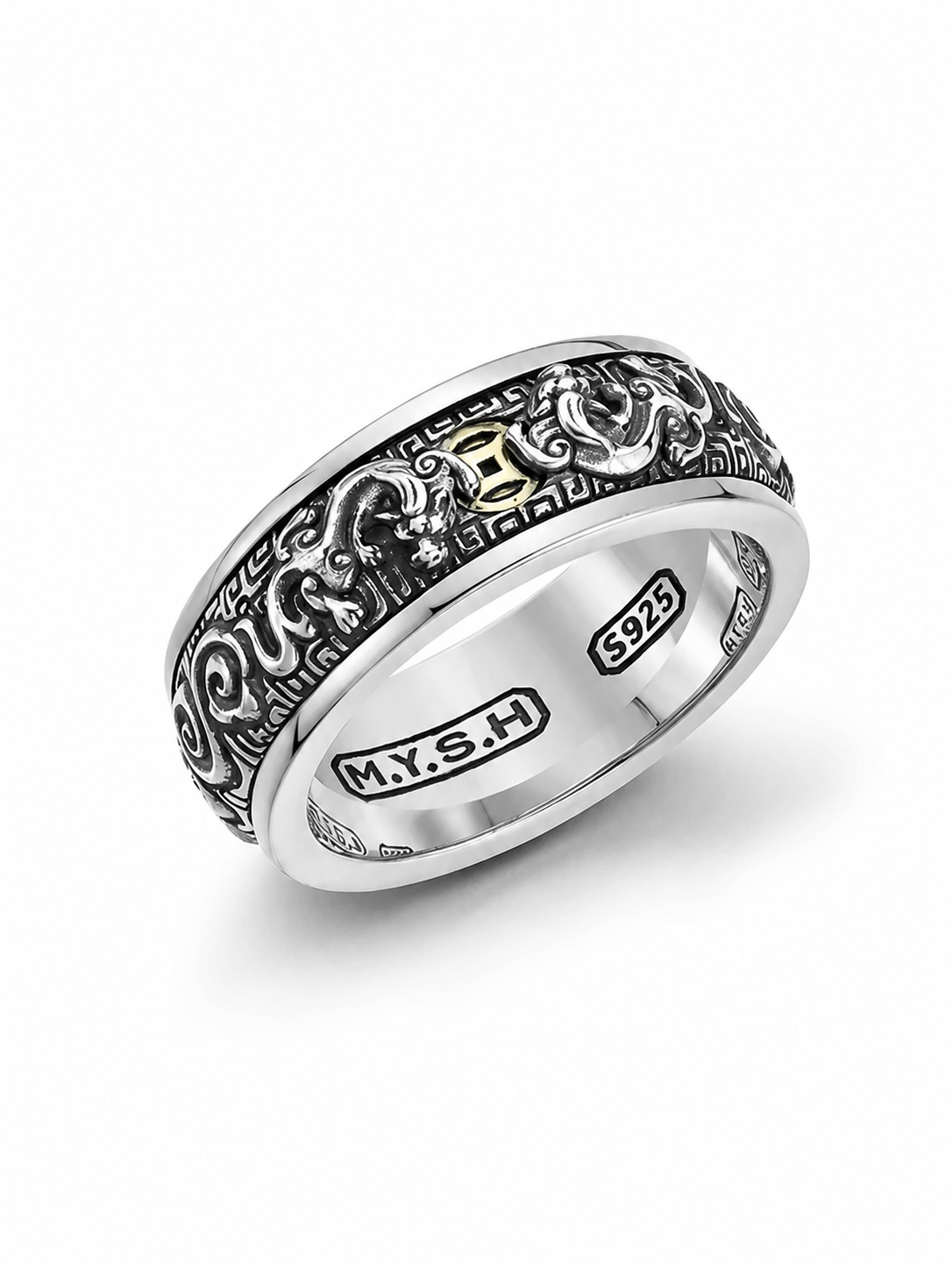 Rotating Pixiu Fortune Sterling Silver Ring - product view