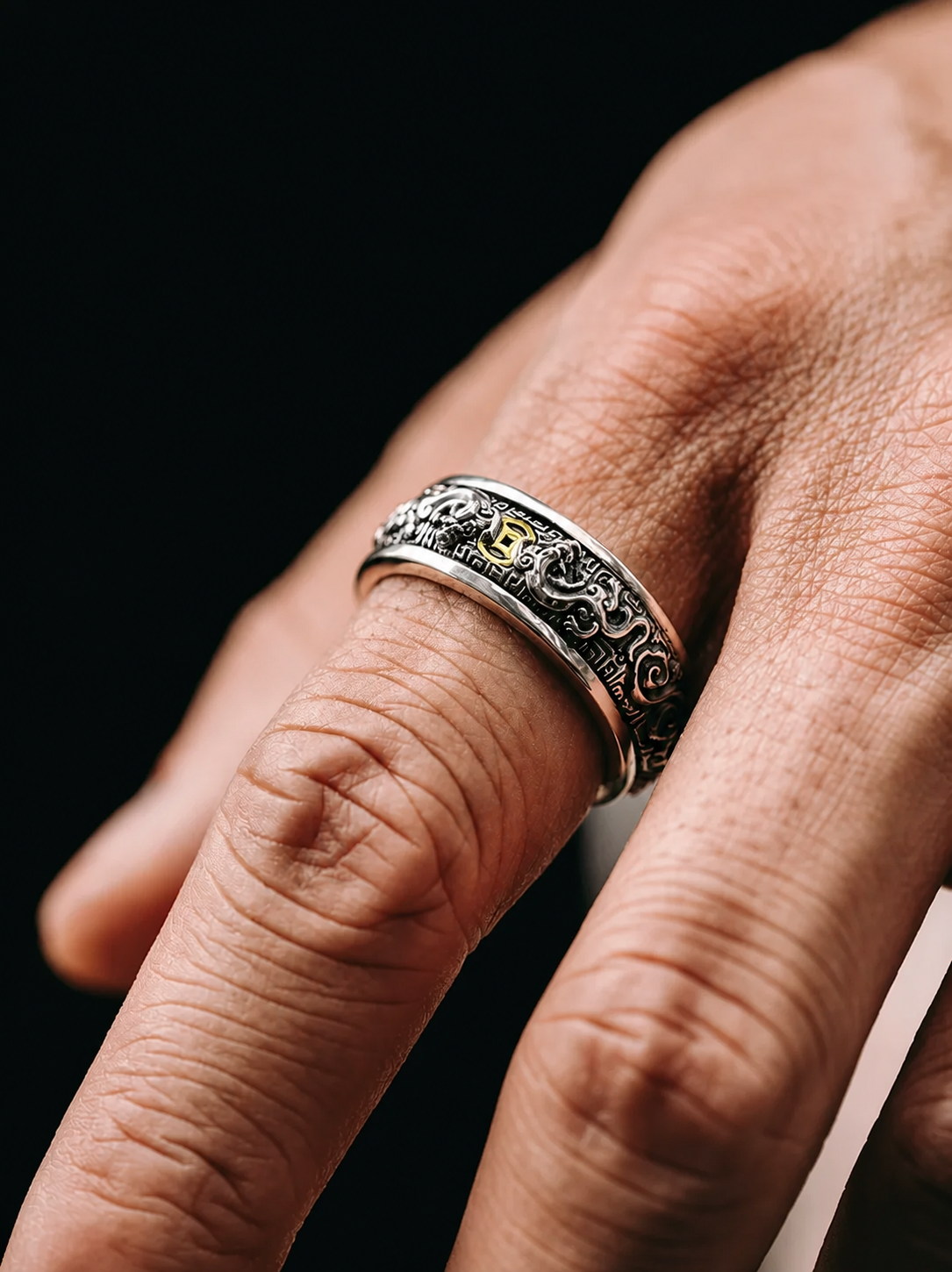 Rotating Pixiu Fortune Sterling Silver Ring - product view 3