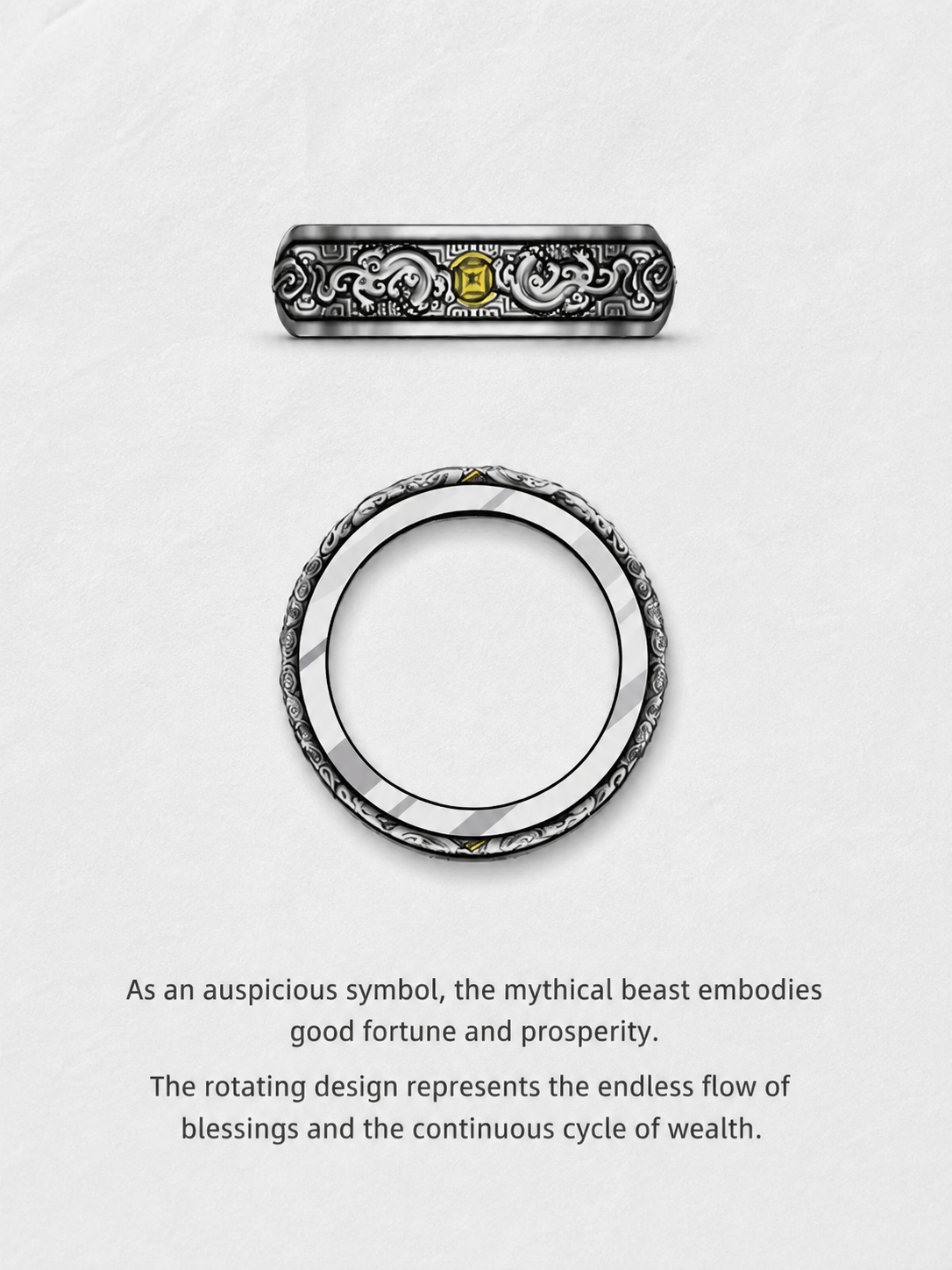 Rotating Pixiu Fortune Sterling Silver Ring - product view 5