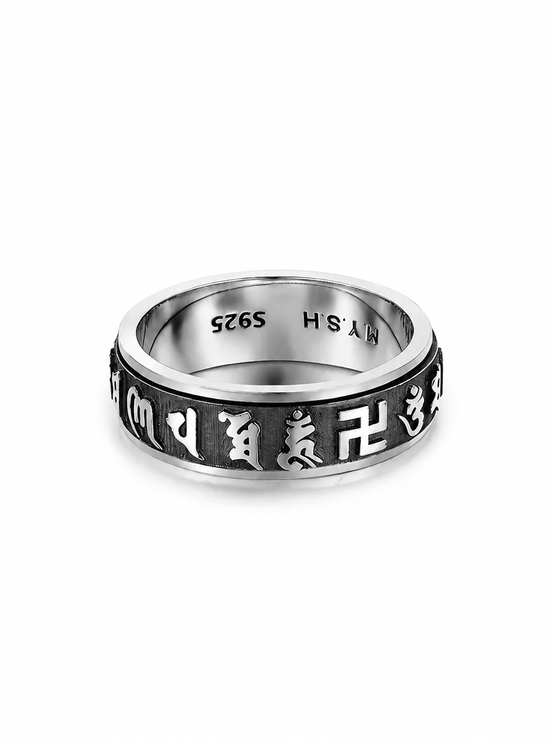 Rotating Pixiu Mantra Sterling Silver Ring - product view 3