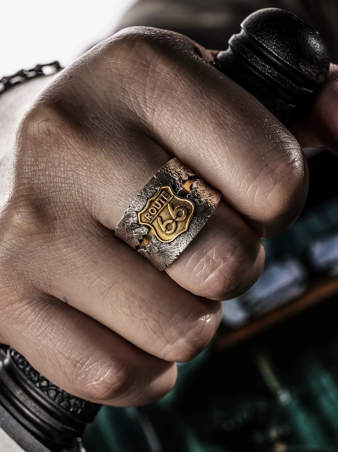 Route 66 925 Sterling Silver Biker Ring – view 1
