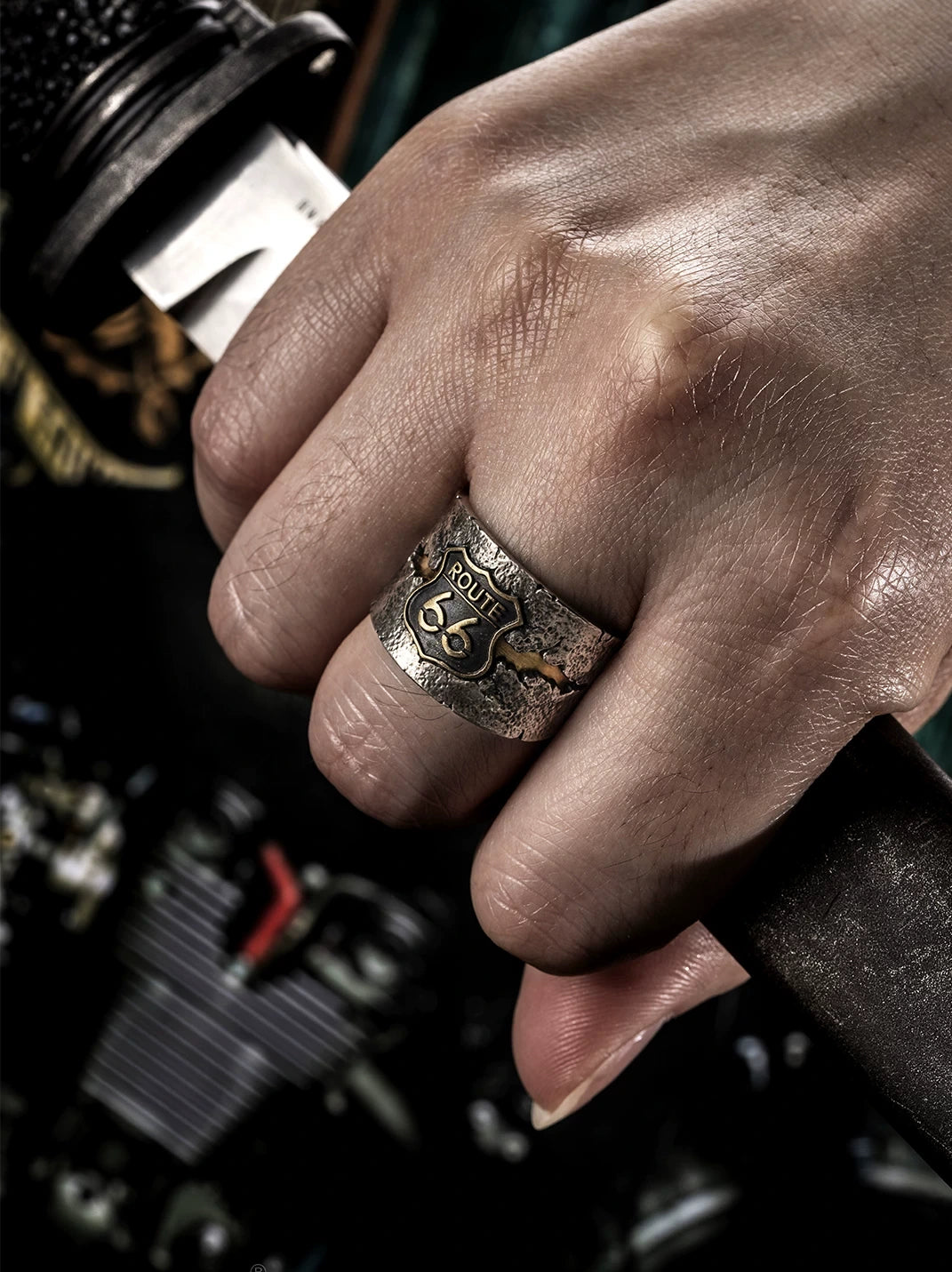 Route 66 925 Sterling Silver Biker Ring – view 2