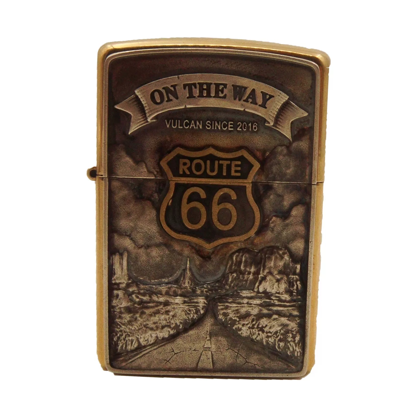 Route 66 hand-carved biker lighter case product view