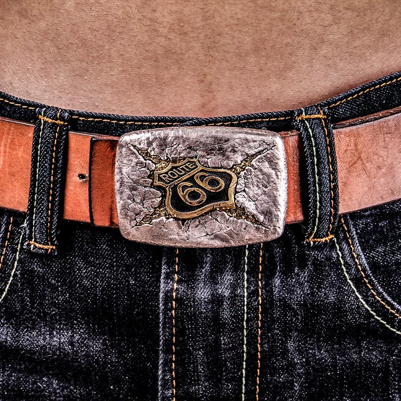 Route 66 Sterling Silver and Brass Biker Belt Buckle 5 product angle