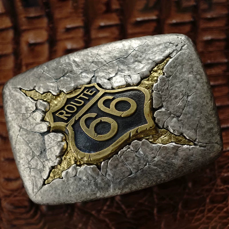 Route 66 Sterling Silver and Brass Biker Belt Buckle 6 detail view