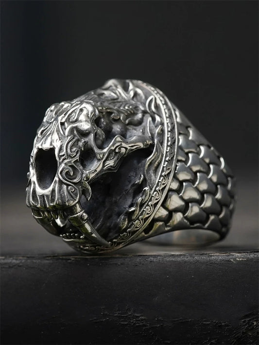 Saber-tooth tiger 925 sterling silver biker ring front view