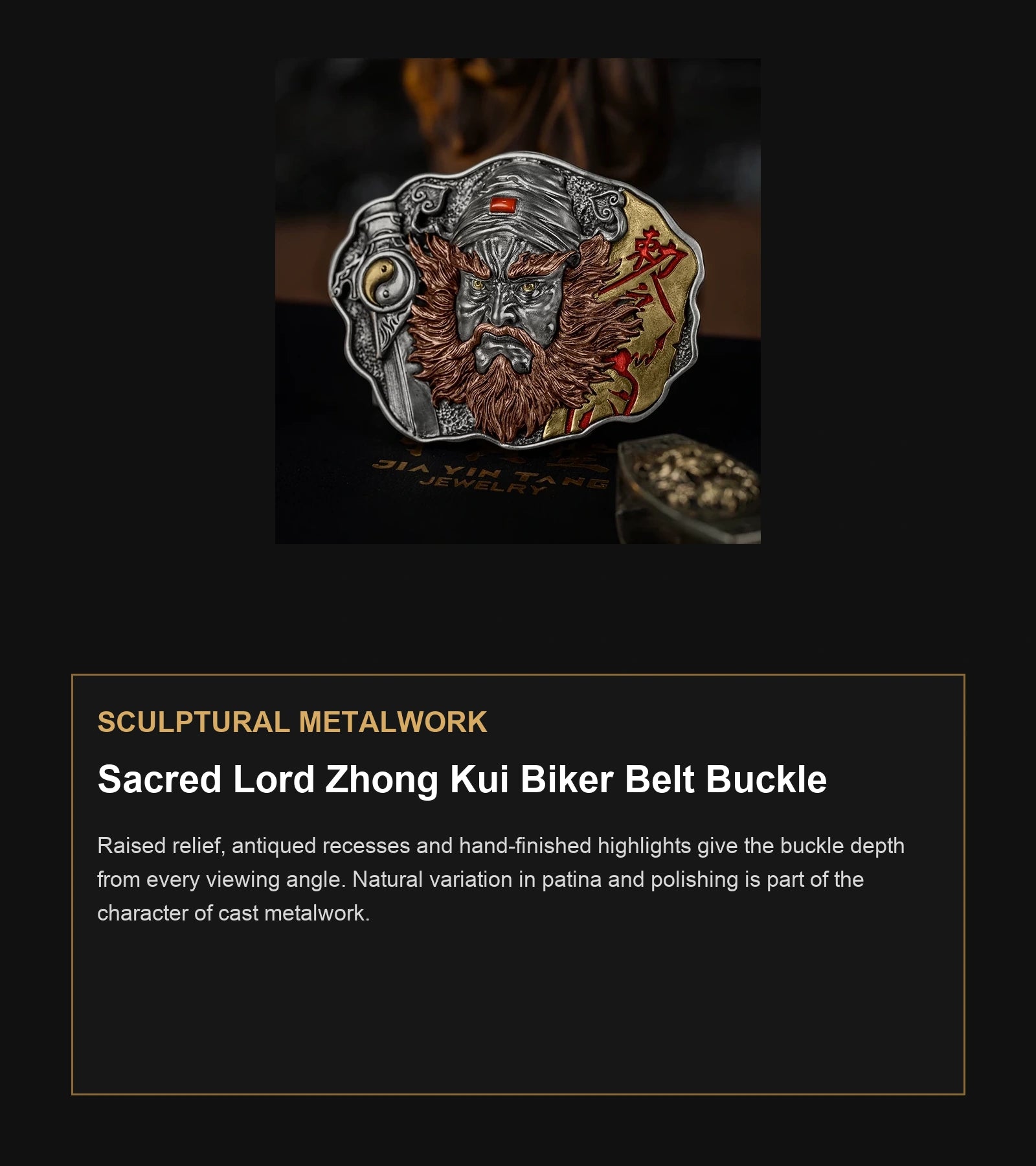 Sacred Lord Zhong Kui Biker Belt Buckle craftsmanship guide in English