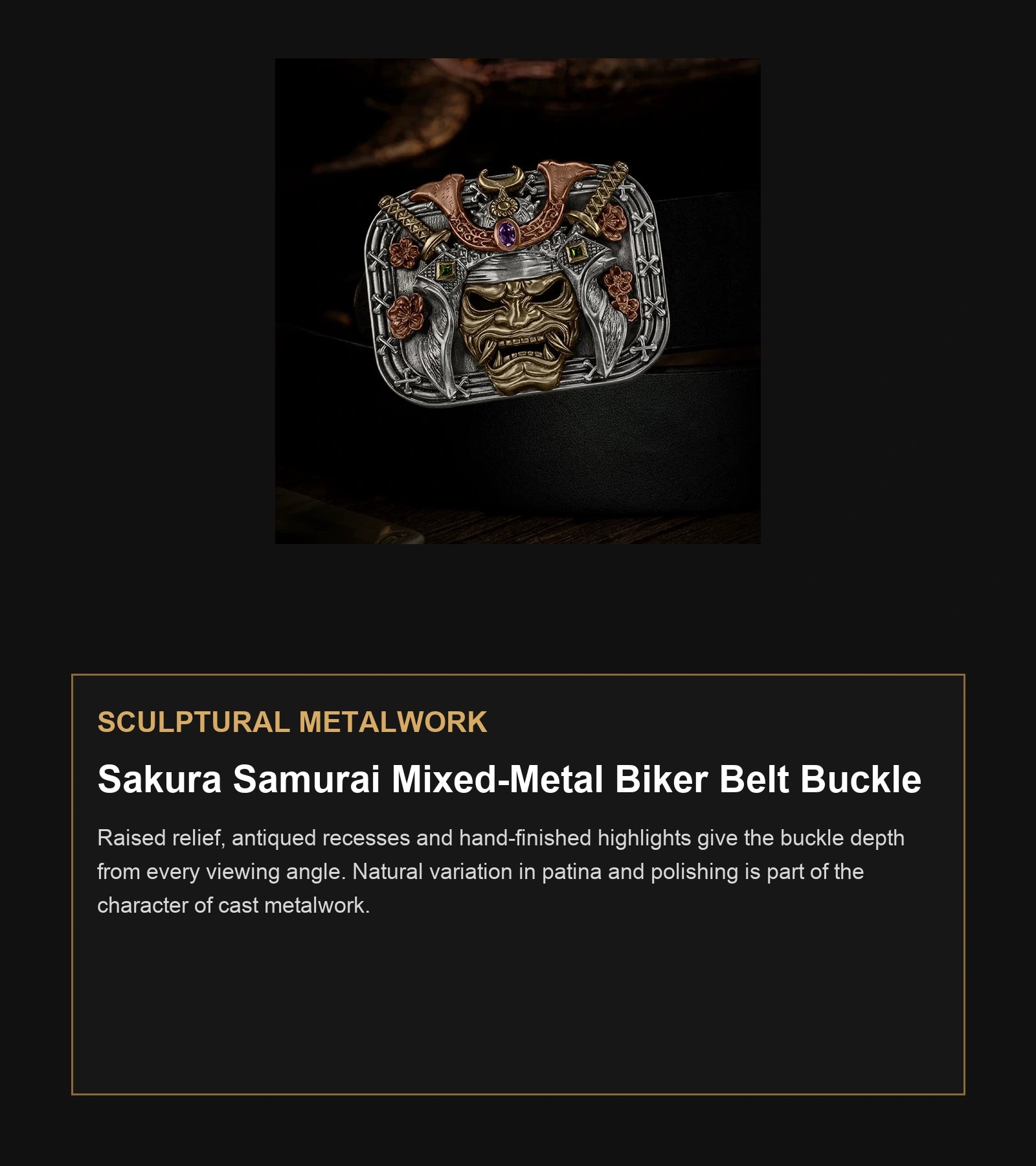 Sakura Samurai Mixed-Metal Biker Belt Buckle craftsmanship guide in English