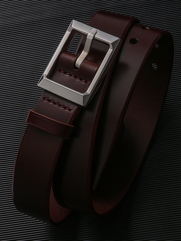 Sanli Square Silver Bridle Leather Biker Belt — alternate product view 1