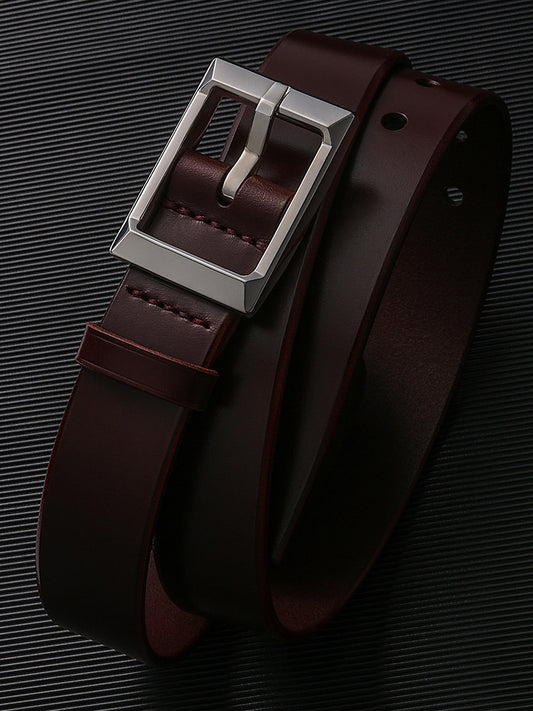 Sanli Square Silver Bridle Leather Biker Belt — alternate product view 1