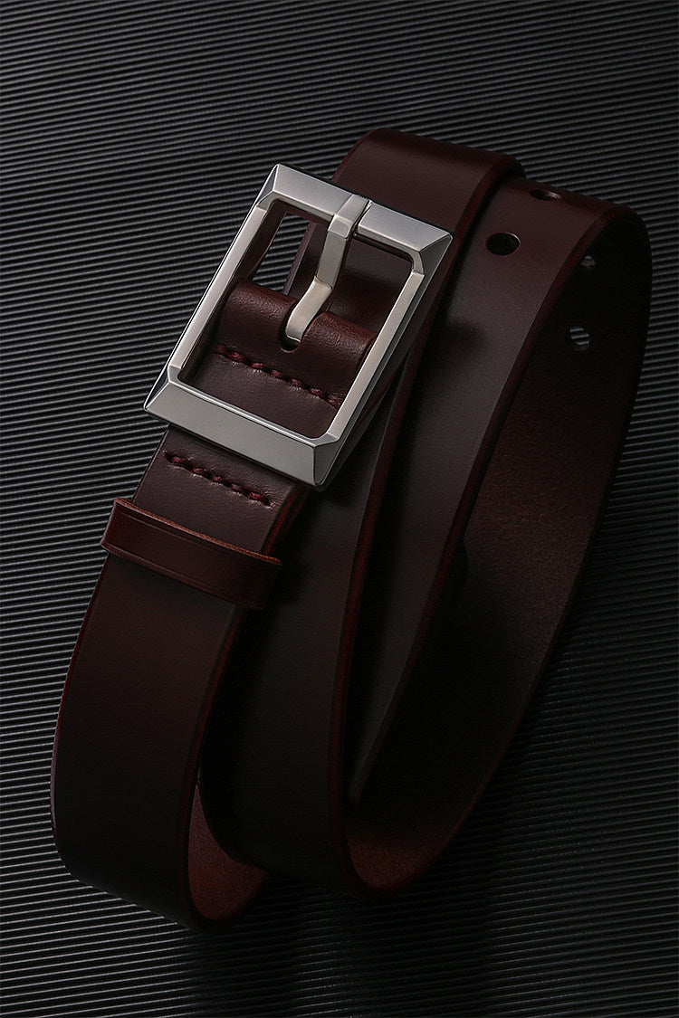 Sanli Square Silver Bridle Leather Biker Belt — detail view 1