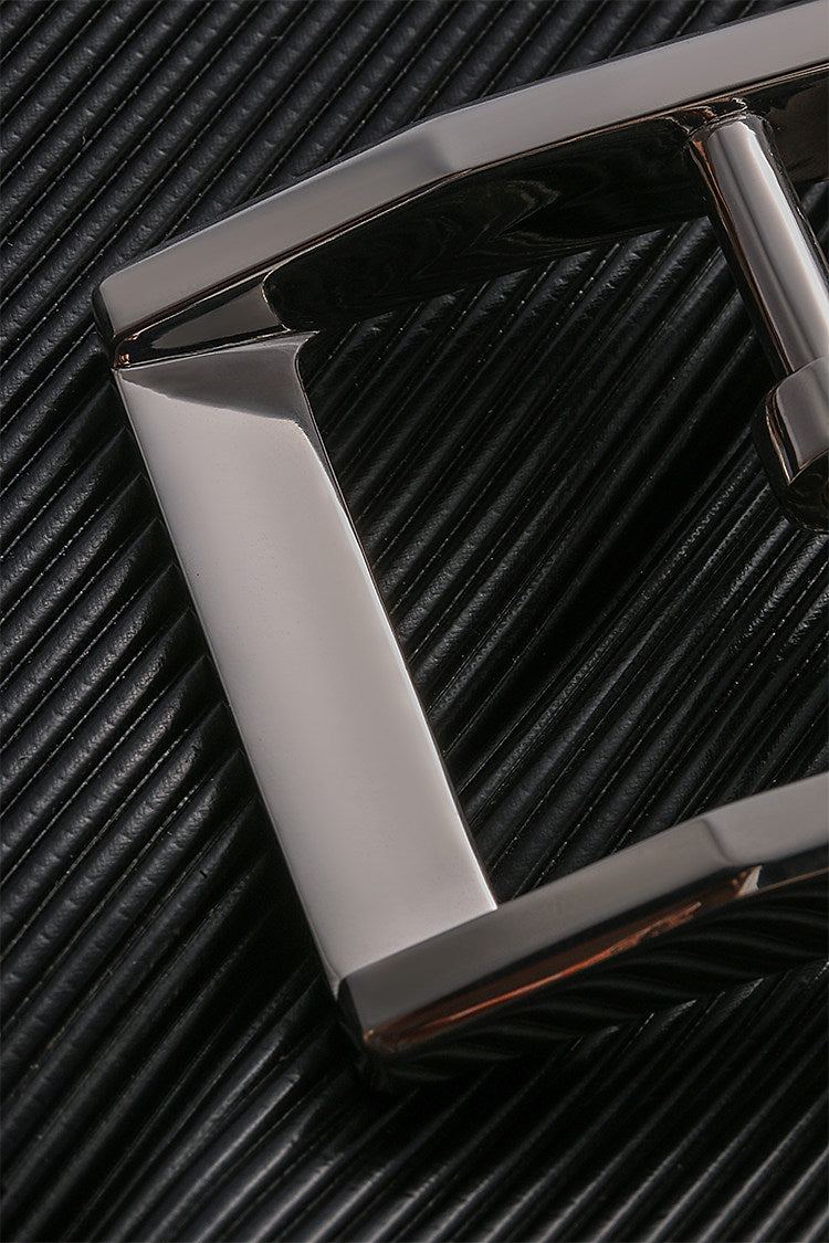Sanli Square Silver Bridle Leather Biker Belt — detail view 9