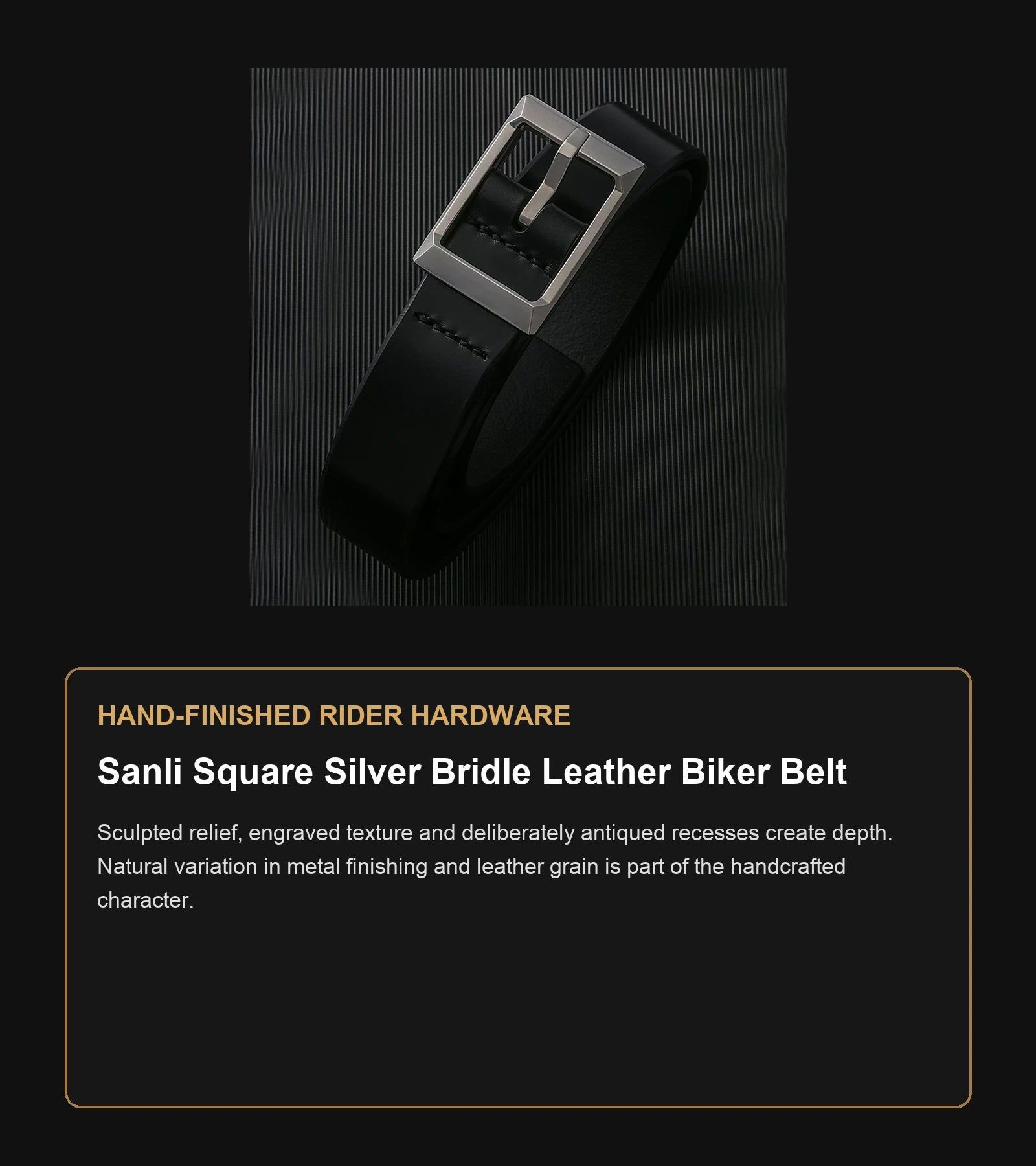 Sanli Square Silver Bridle Leather Biker Belt craftsmanship guide in English
