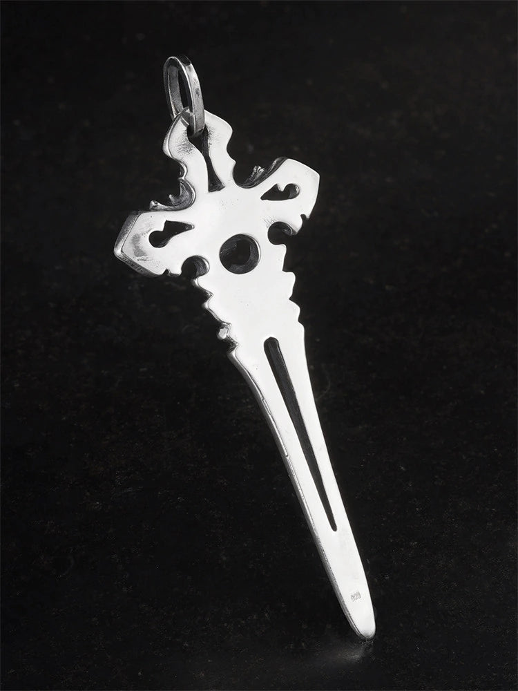 satanic sword cross sterling silver biker pendant product view 2