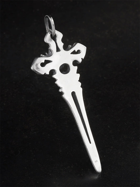 satanic sword cross sterling silver biker pendant product view 2