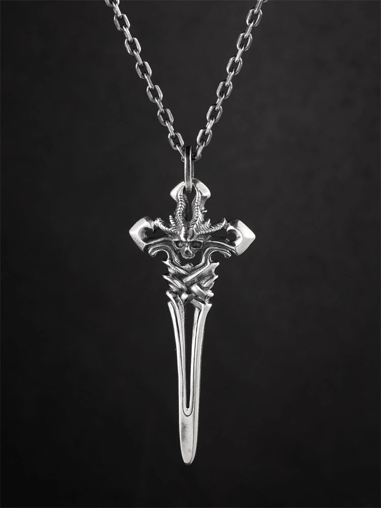 satanic sword cross sterling silver biker pendant product view 3
