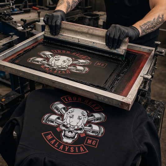 screen printed motorcycle club hoodie