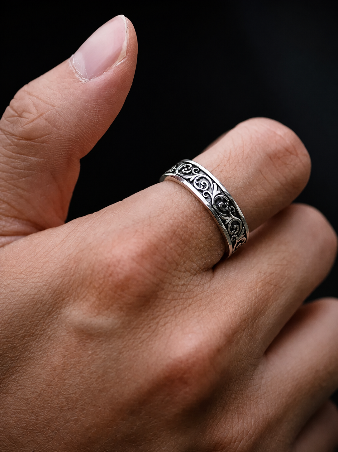Scrollwork Open Sterling Silver Ring - product view 5
