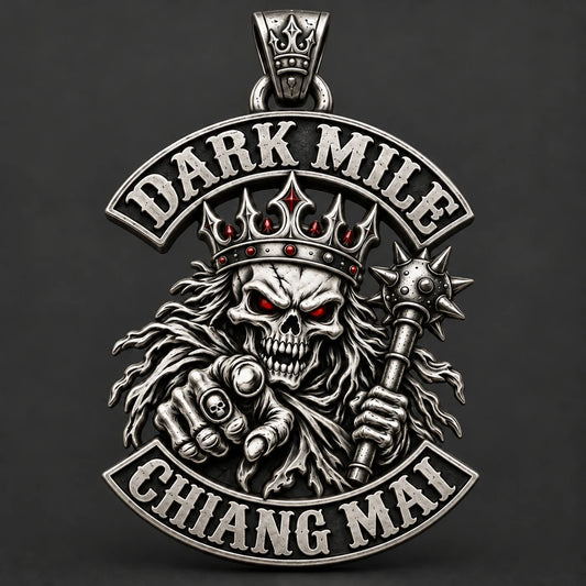 Dark Mile motorcycle club zinc alloy pendant with restrained color accents preserving the metal relief.