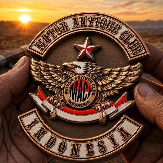 Motorcycle club color pin with selective 3D highlights