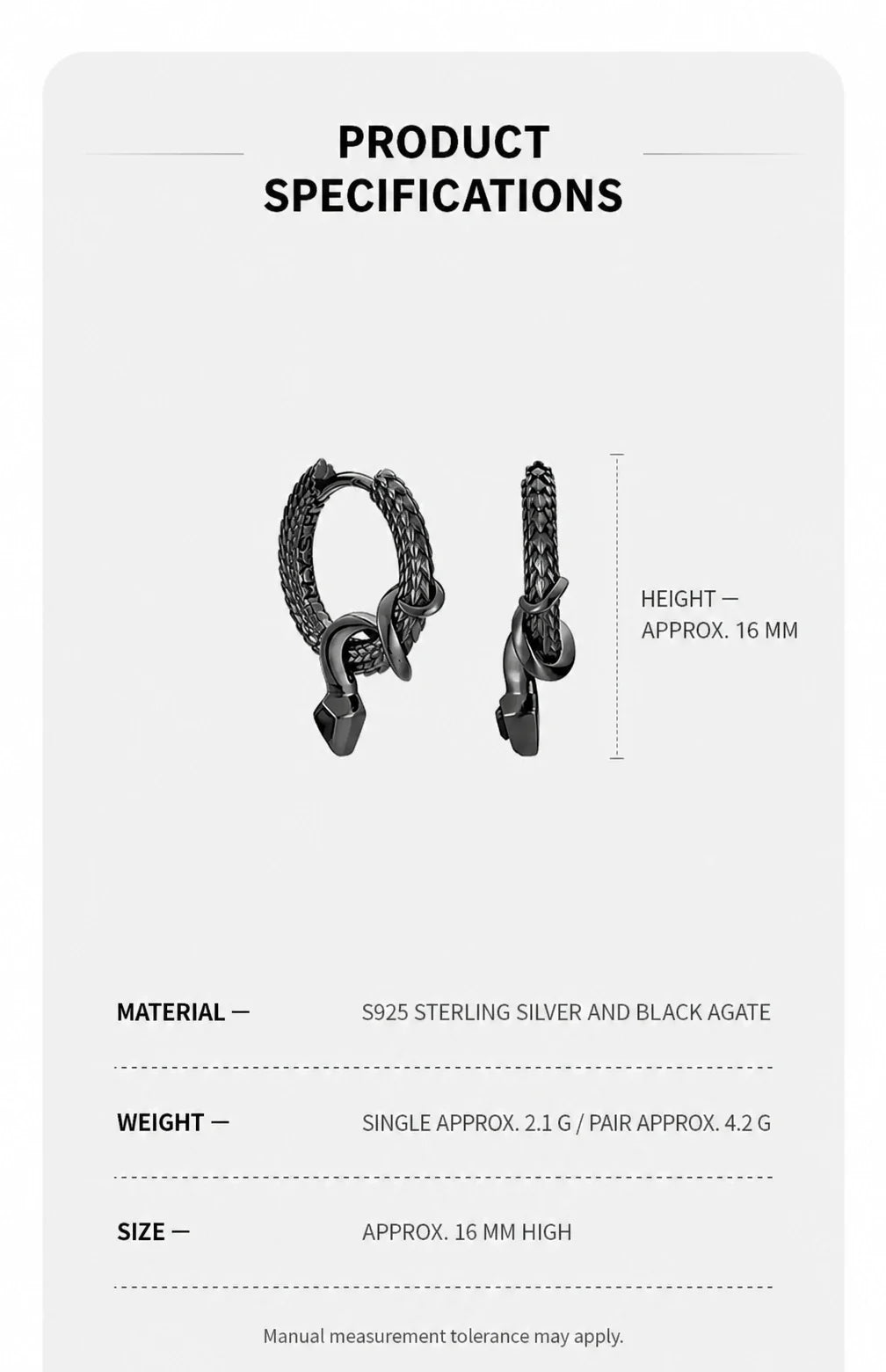 Sterling Silver Snake Scale Drop Earrings - size material and weight