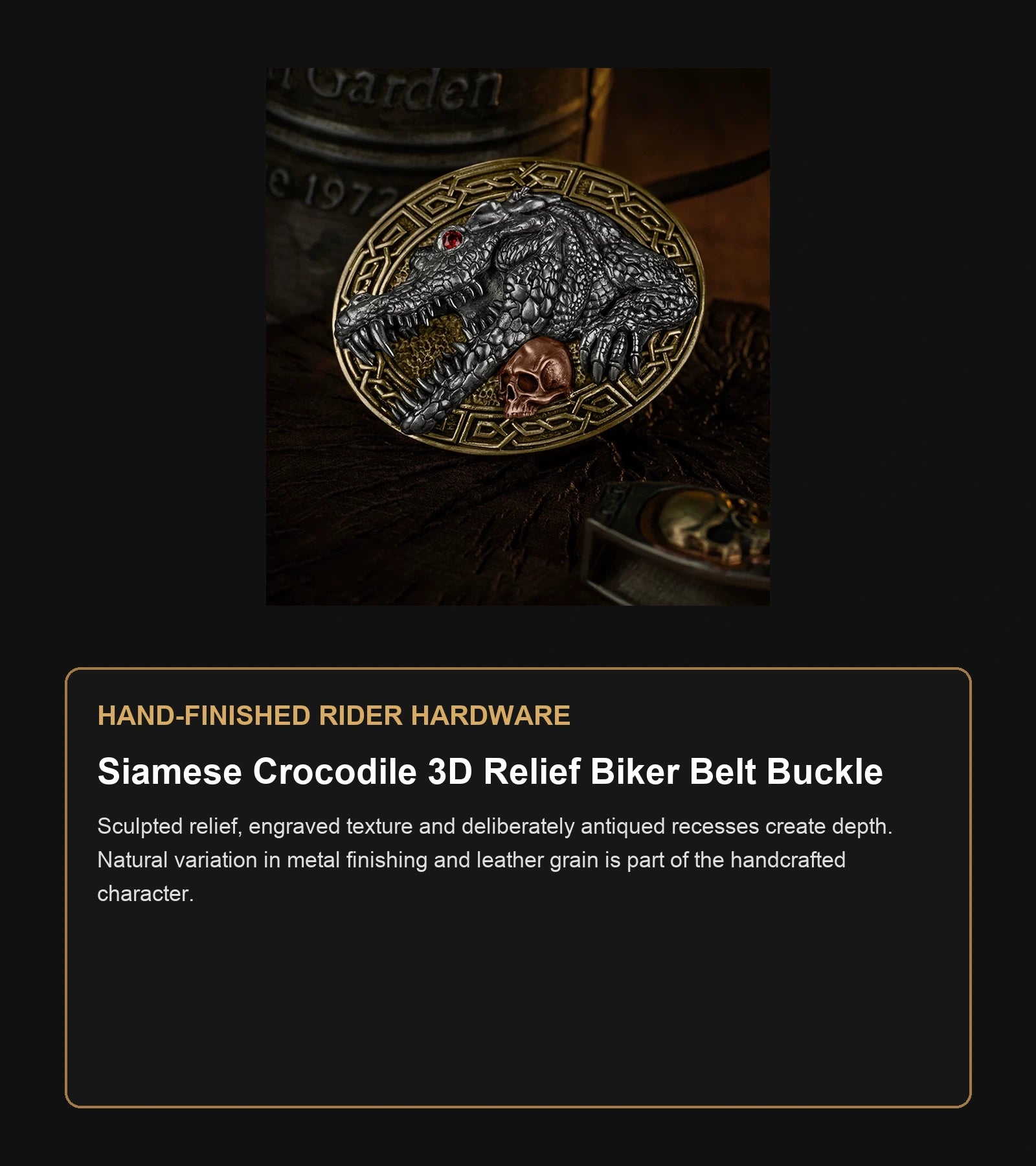 Siamese Crocodile 3D Relief Biker Belt Buckle craftsmanship guide in English