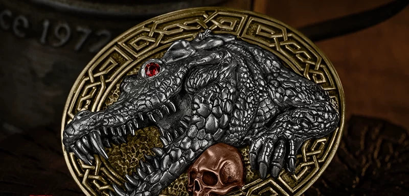 Siamese Crocodile 3D Relief Biker Belt Buckle detail view 1