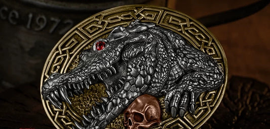 Siamese Crocodile 3D Relief Biker Belt Buckle detail view 1