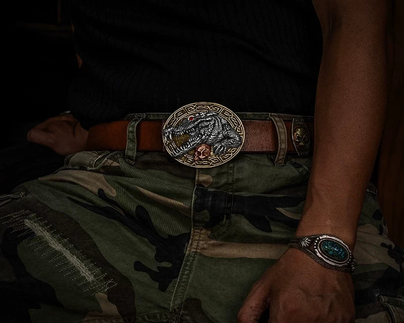Siamese Crocodile 3D Relief Biker Belt Buckle detail view 2