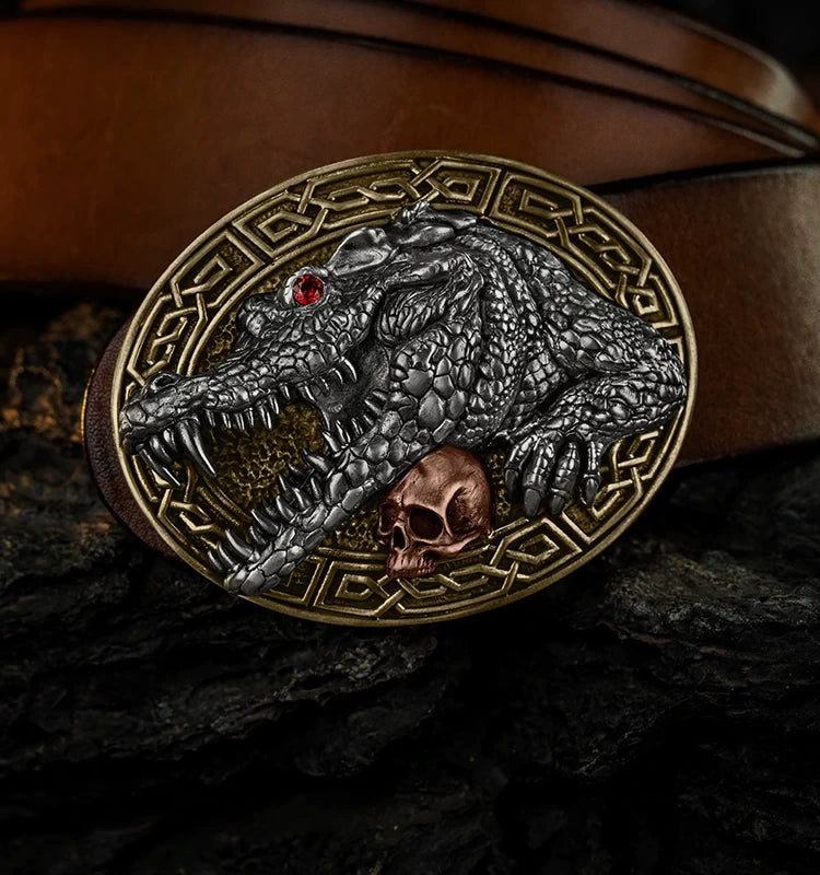 Siamese Crocodile 3D Relief Biker Belt Buckle detail view 4