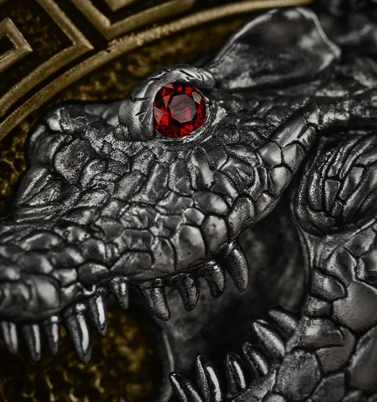 Siamese Crocodile 3D Relief Biker Belt Buckle detail view 5