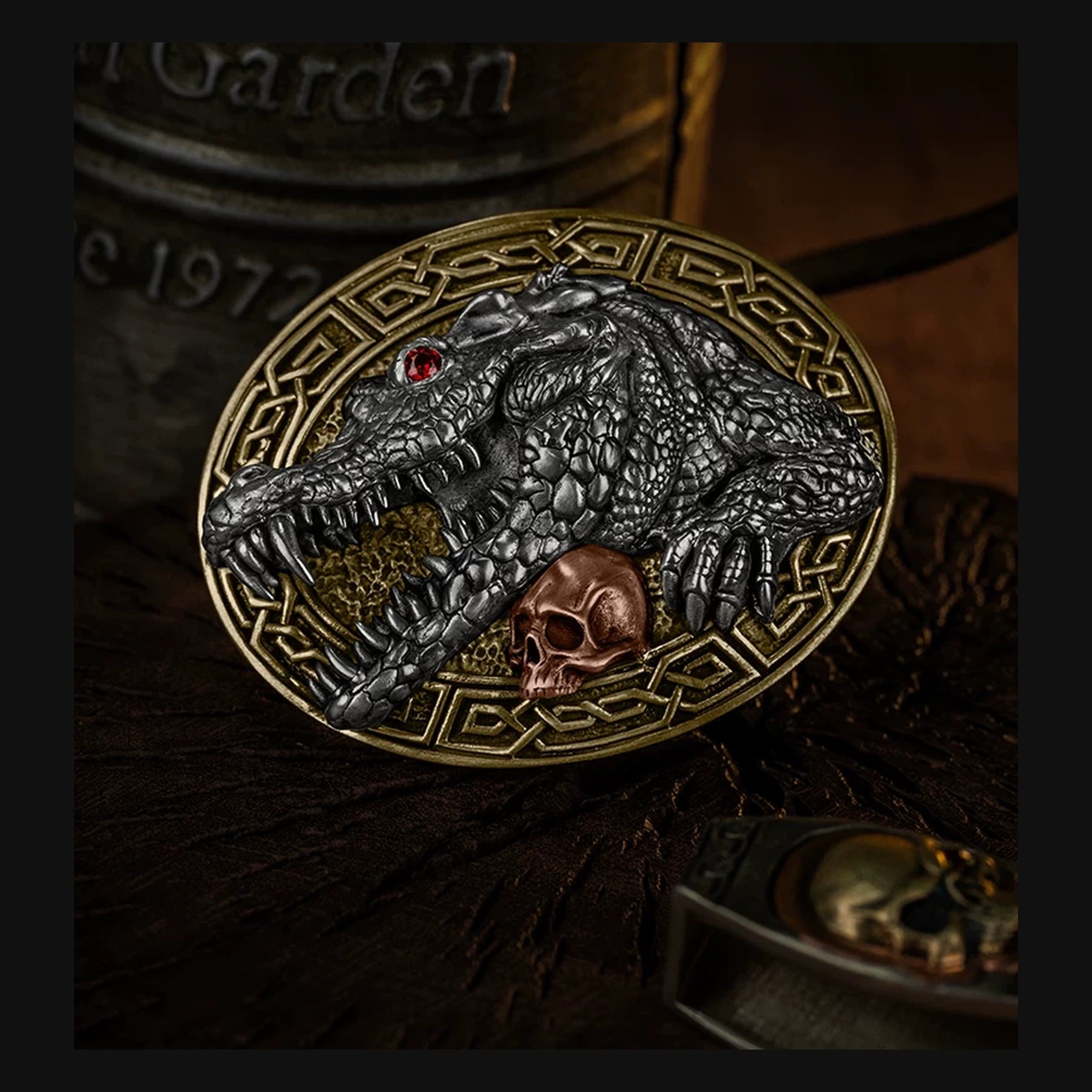 Siamese Crocodile 3D Relief Biker Belt Buckle product view