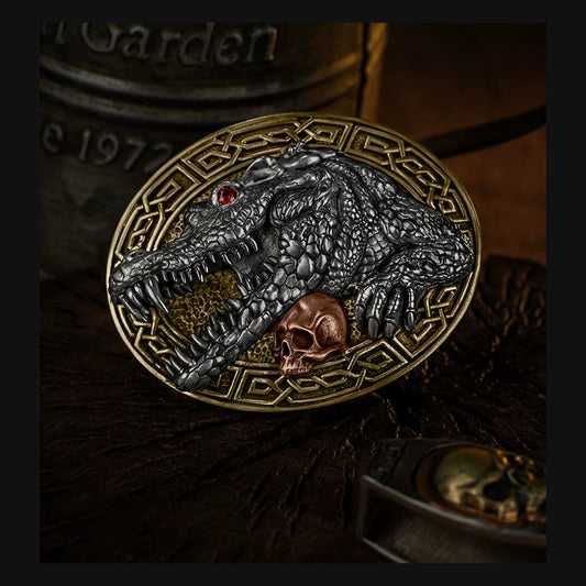Siamese Crocodile 3D Relief Biker Belt Buckle product view