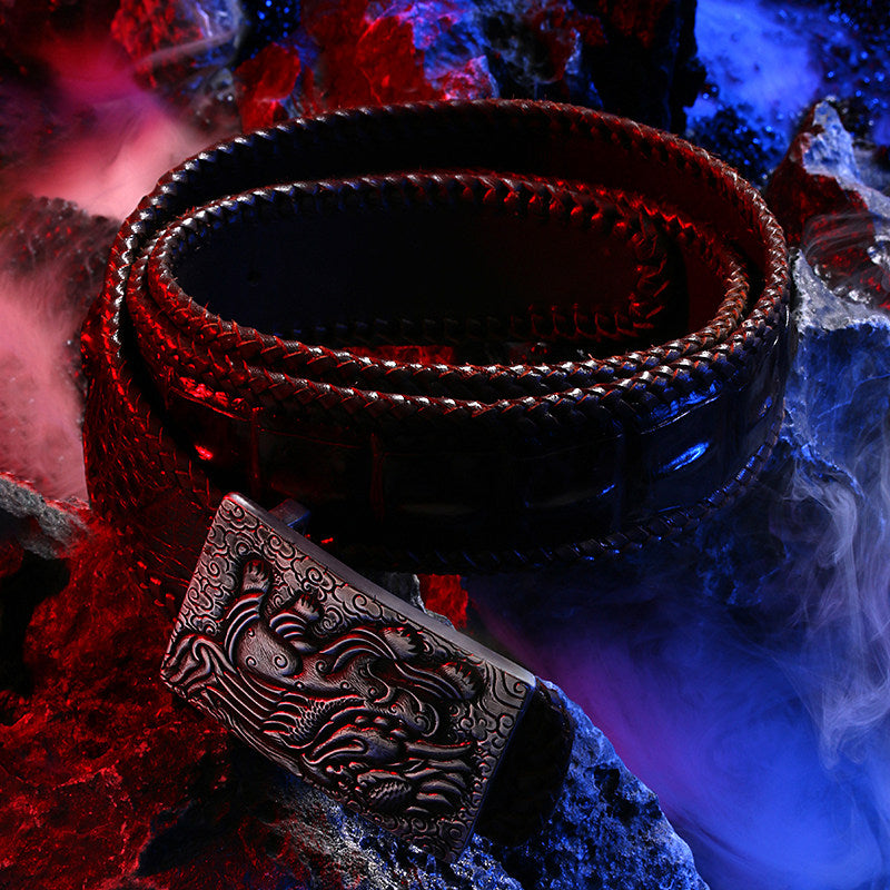Sibuxiang Guardian Beast Silver Leather Biker Belt — product view