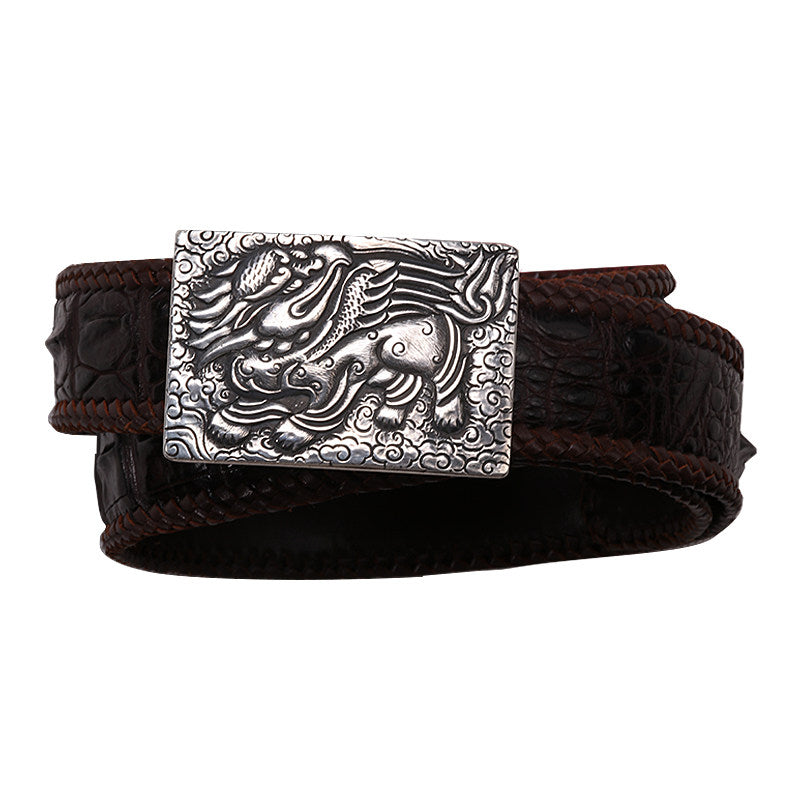 Sibuxiang Guardian Beast Silver Leather Biker Belt — alternate product view 3