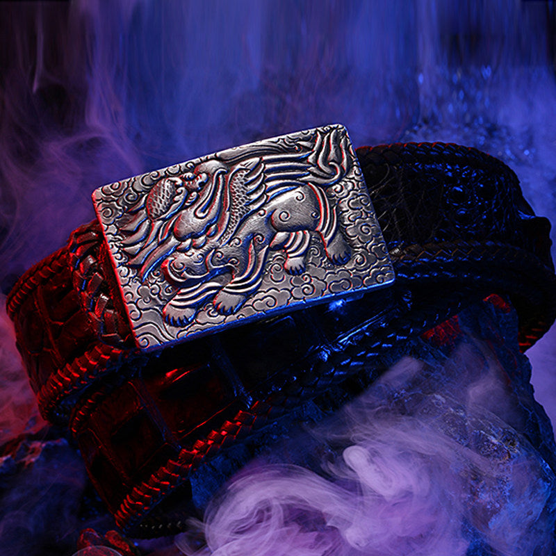 Sibuxiang Guardian Beast Silver Leather Biker Belt — detail view 1