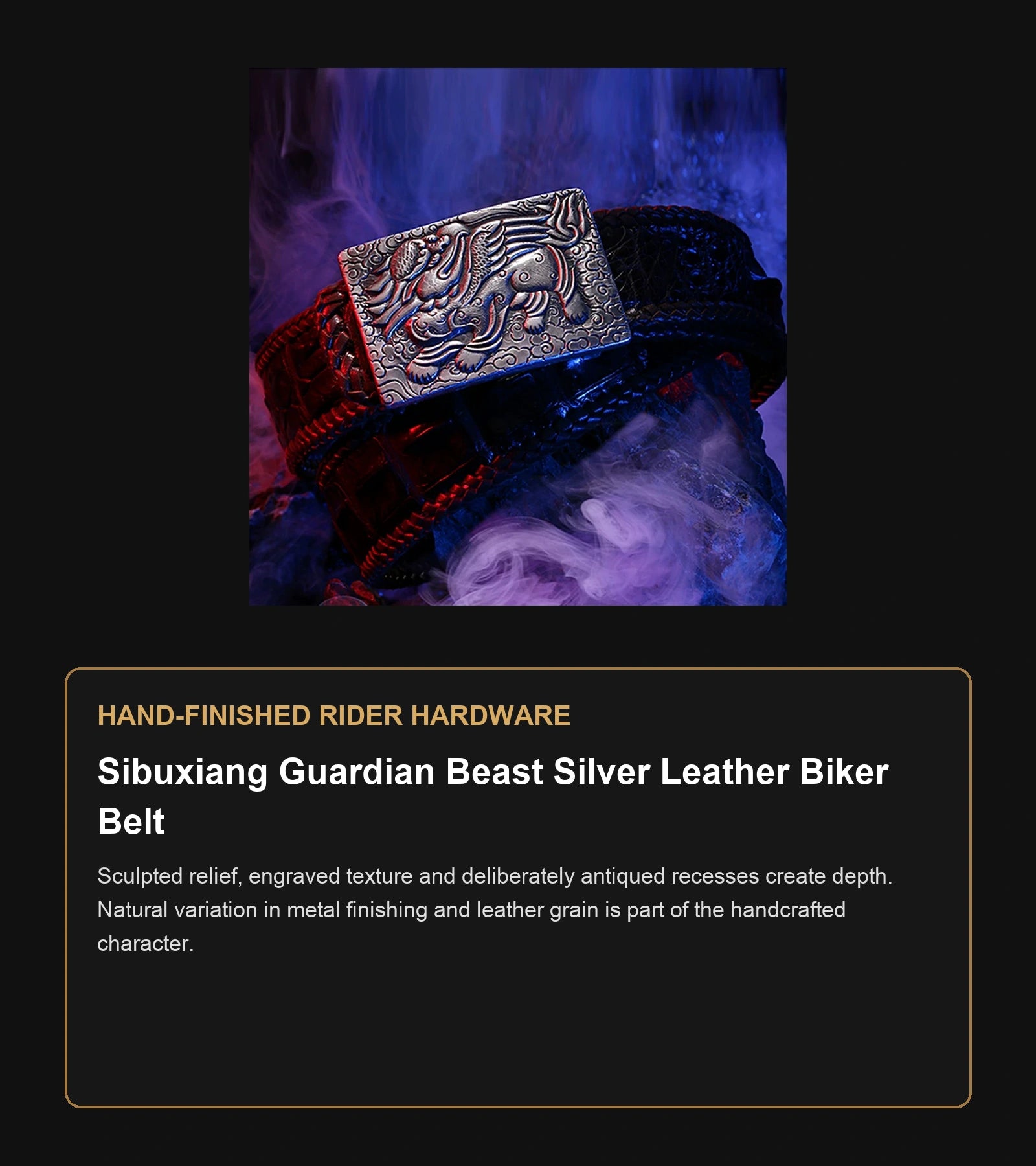 Sibuxiang Guardian Beast Silver Leather Biker Belt craftsmanship guide in English