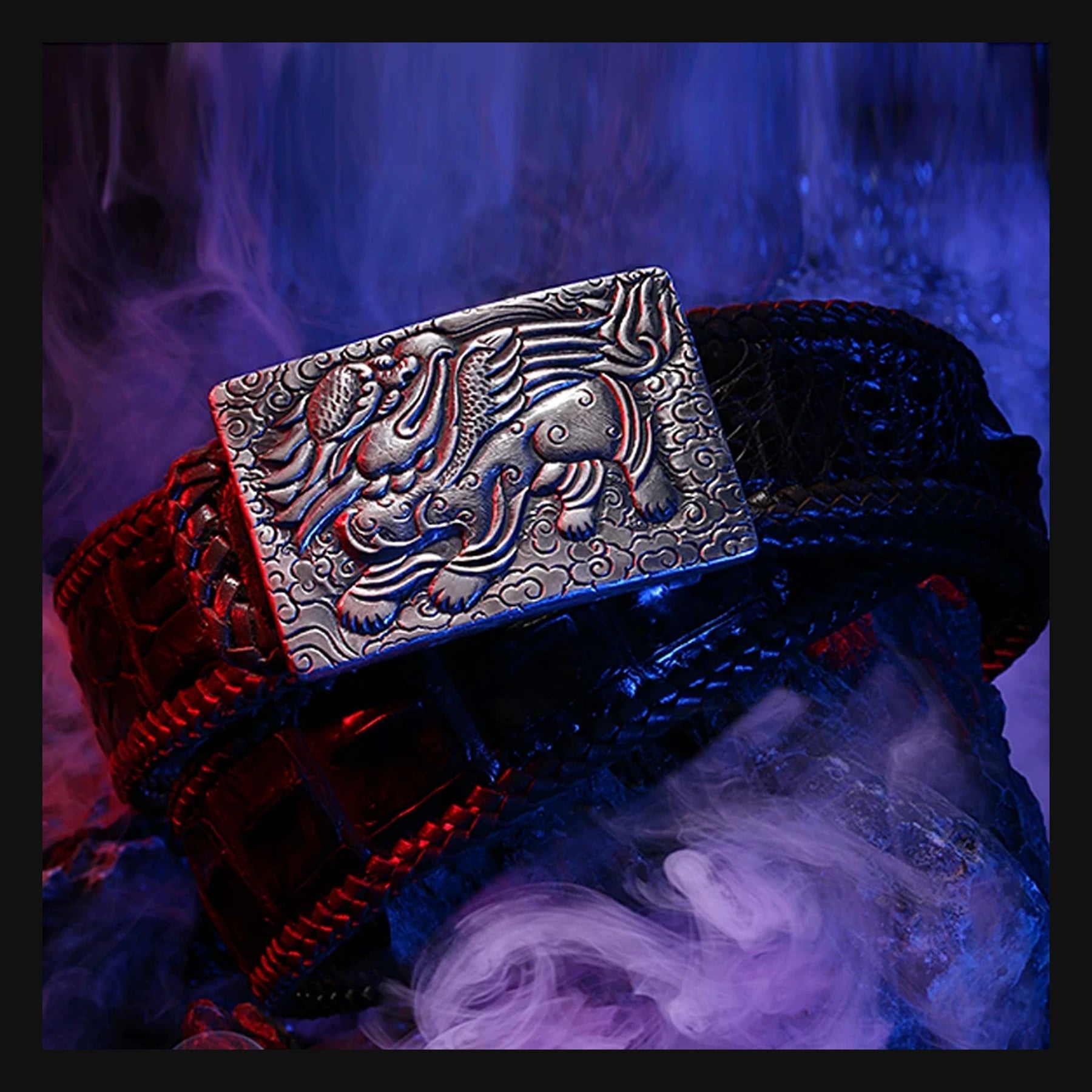 Sibuxiang Guardian Beast Silver Leather Biker Belt product view
