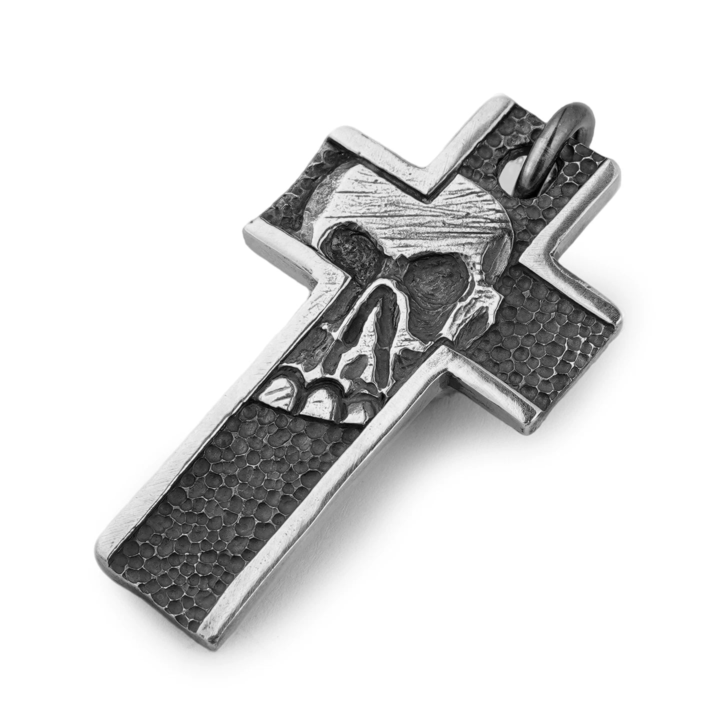 Full product view of skull cross sterling silver pendant