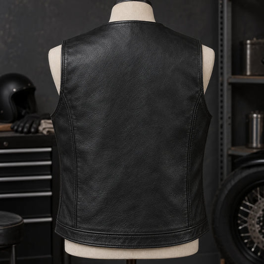 Blank motorcycle club leather vest showing a complete clean single-panel back.